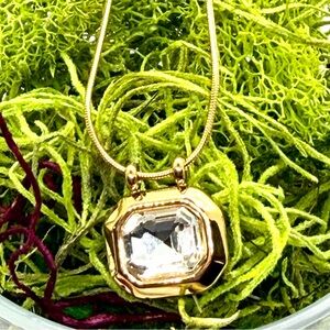 18k Gold Plated Pendant Necklace with Radiant Cut Clear Stone